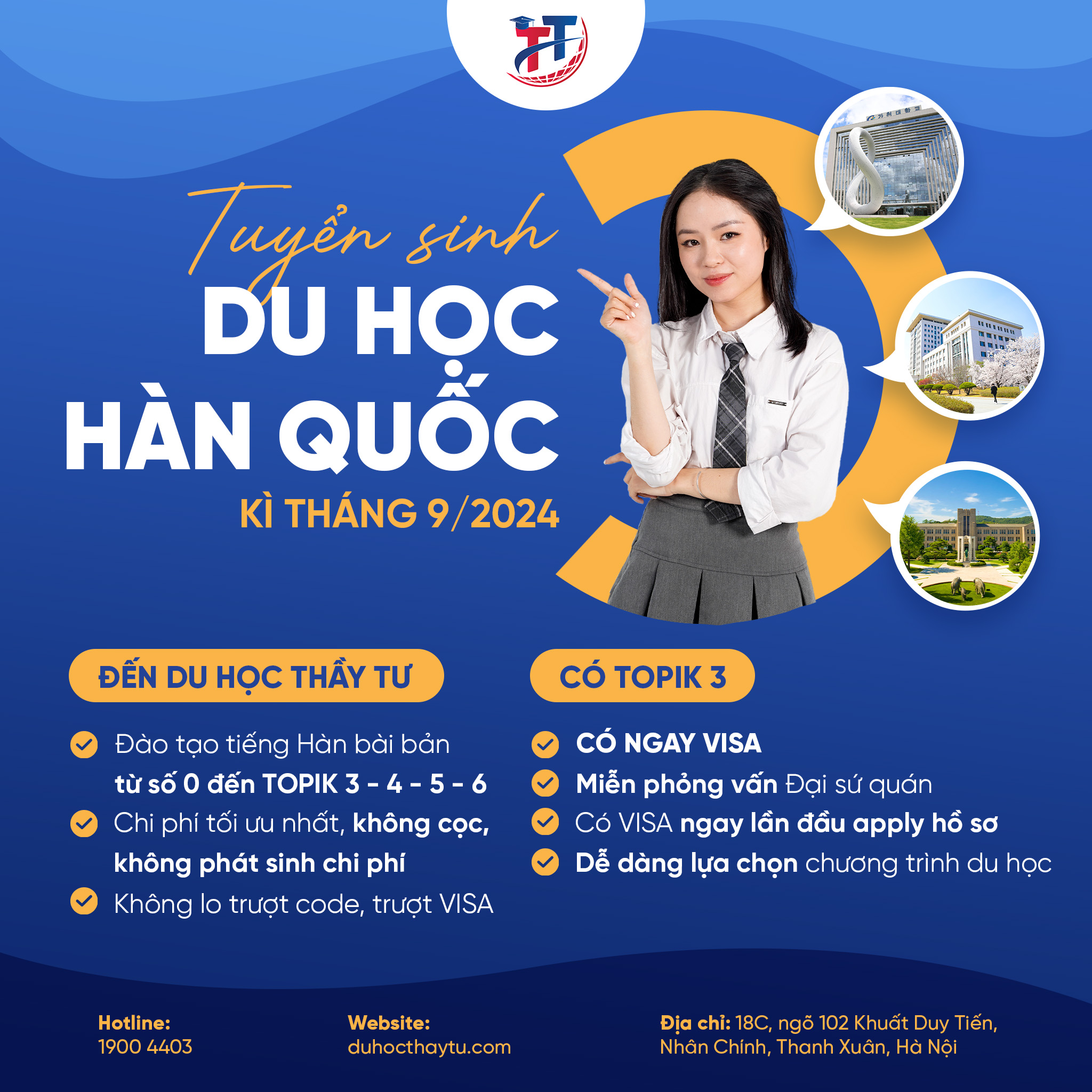 Tiếng Hàn và Du Học Thầy Tư tuyển sinh kỳ tháng 9/2024